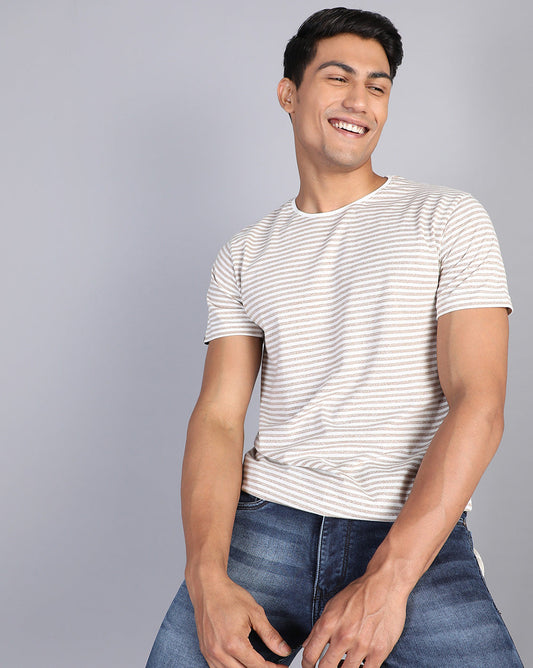Lazy Striped T-Shirt-Beige