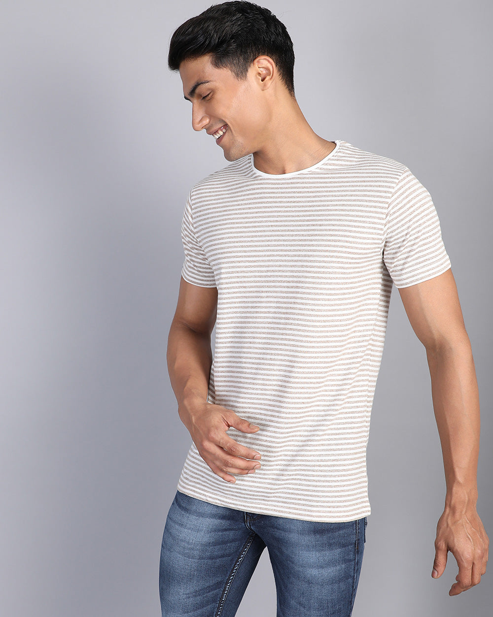 Lazy Striped T-Shirt-Beige