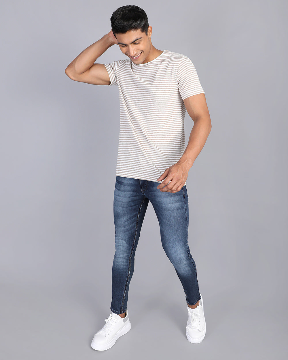 Lazy Striped T-Shirt-Beige