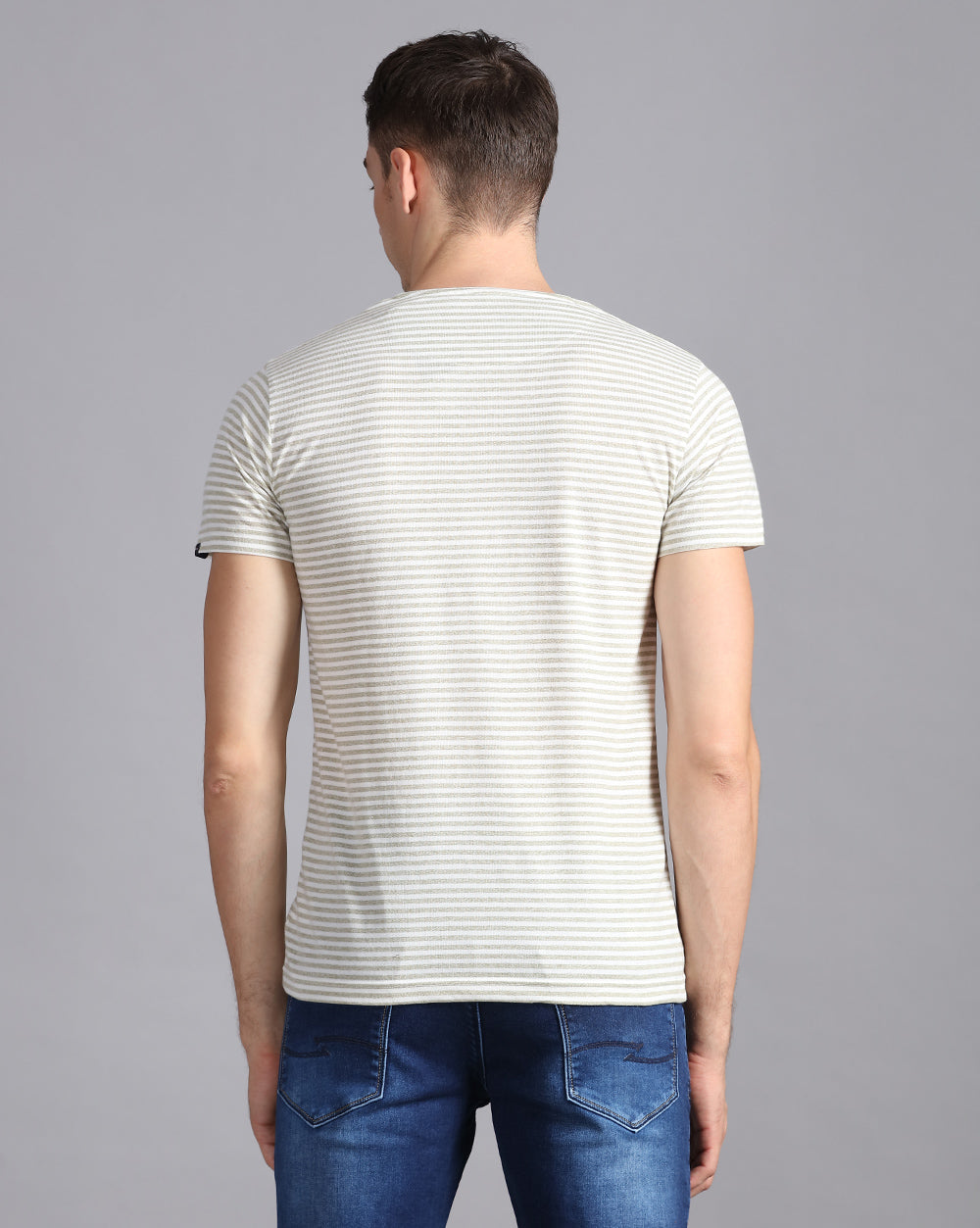 Crewneck Slim Fit Lazy Striped T-Shirt-Green