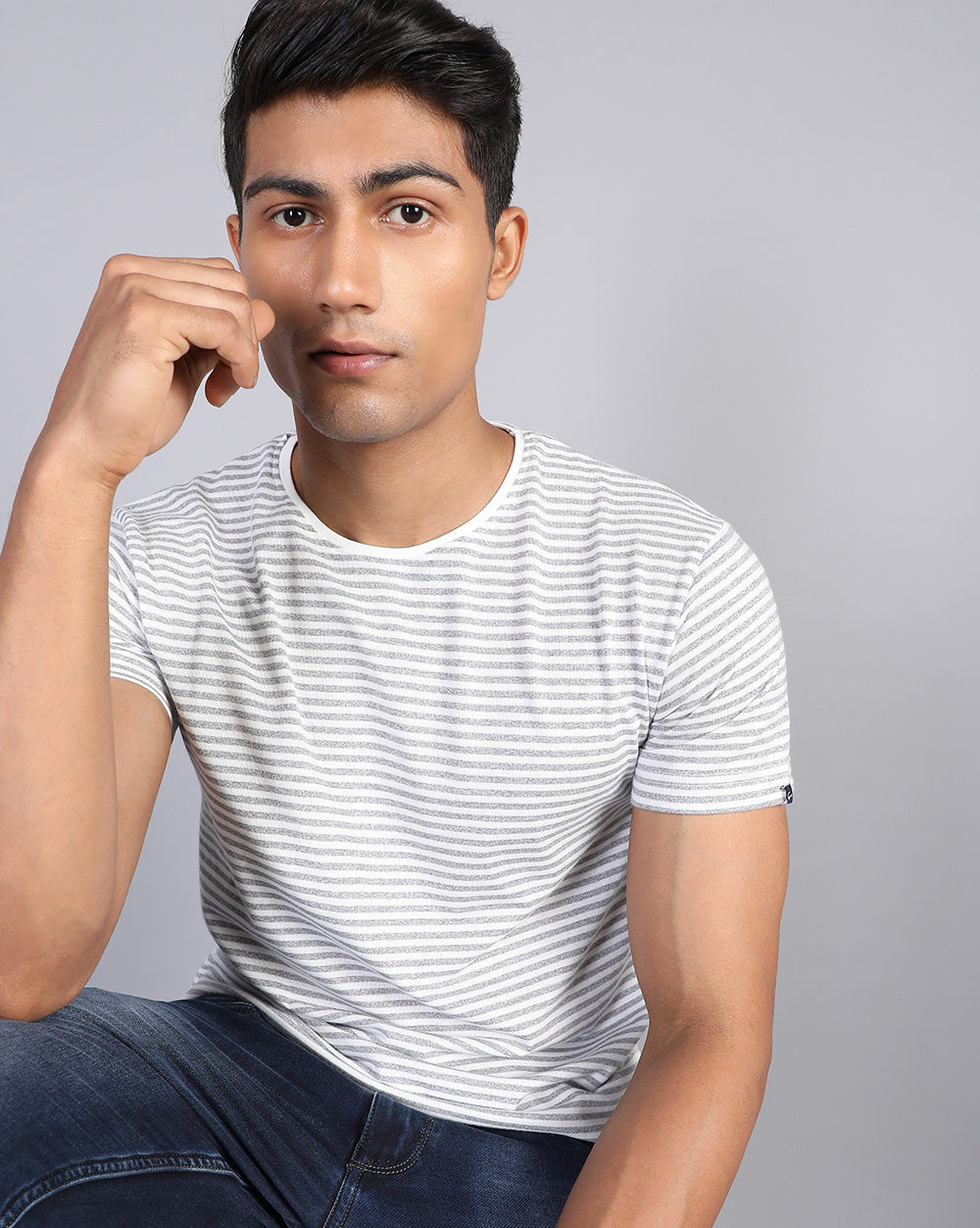 Lazy Striped T-Shirt-Grey