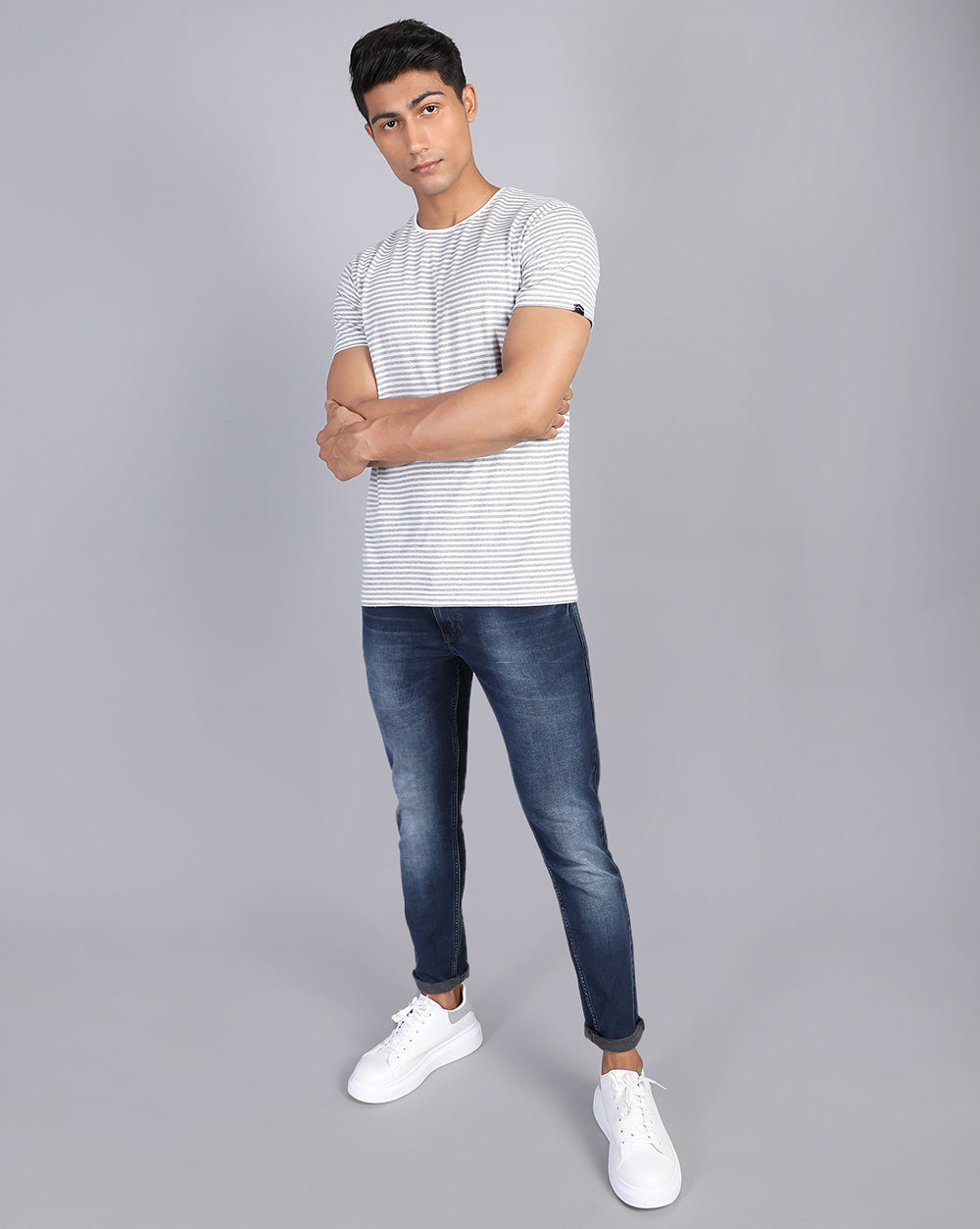 Lazy Striped T-Shirt-Grey