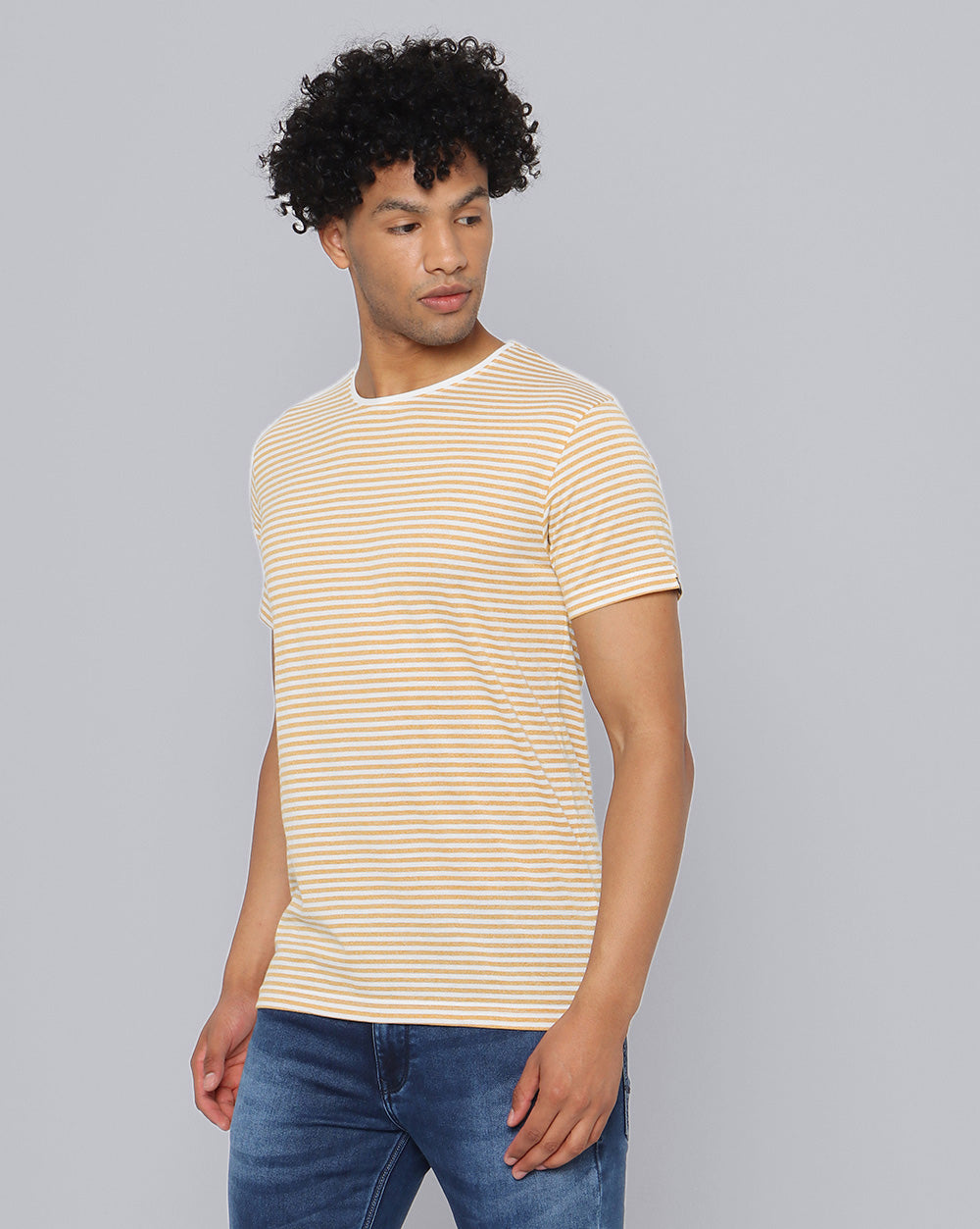 Lazy Striped T-Shirt-Mustard