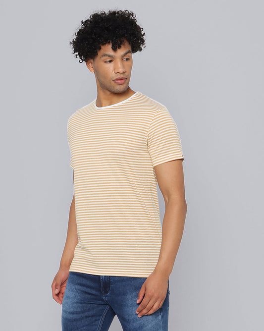Lazy Striped T-Shirt-Mustard
