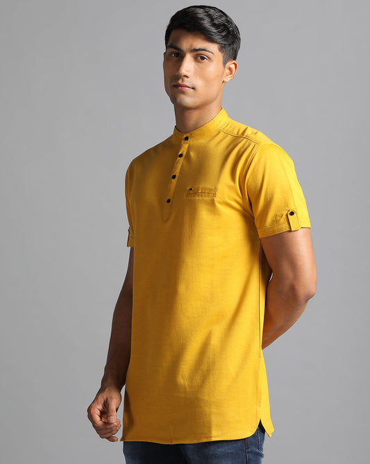 Solid Knit Casual Kurta-Yellow