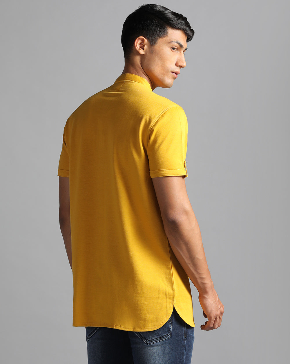 Solid Knit Casual Kurta-Yellow