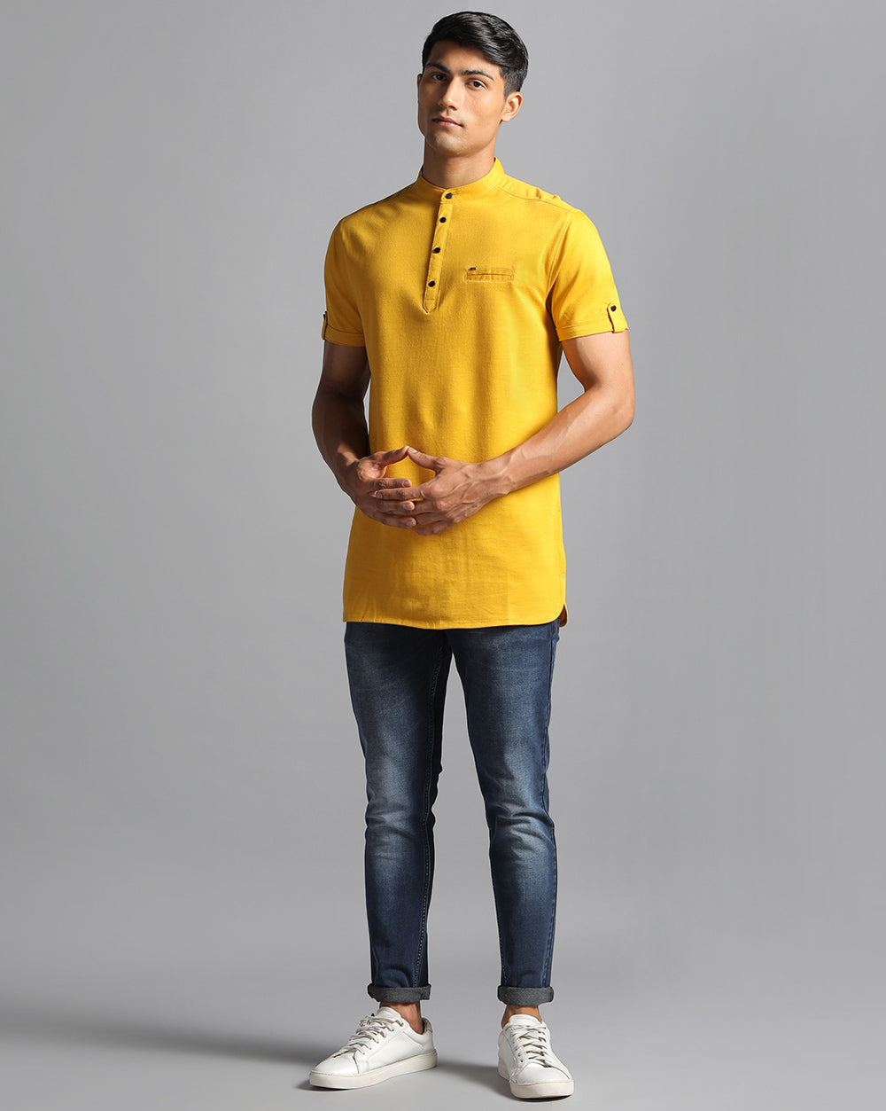 Solid Knit Casual Kurta-Yellow
