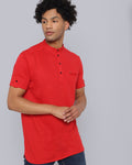 Solid Knit Casual Kurta-Red