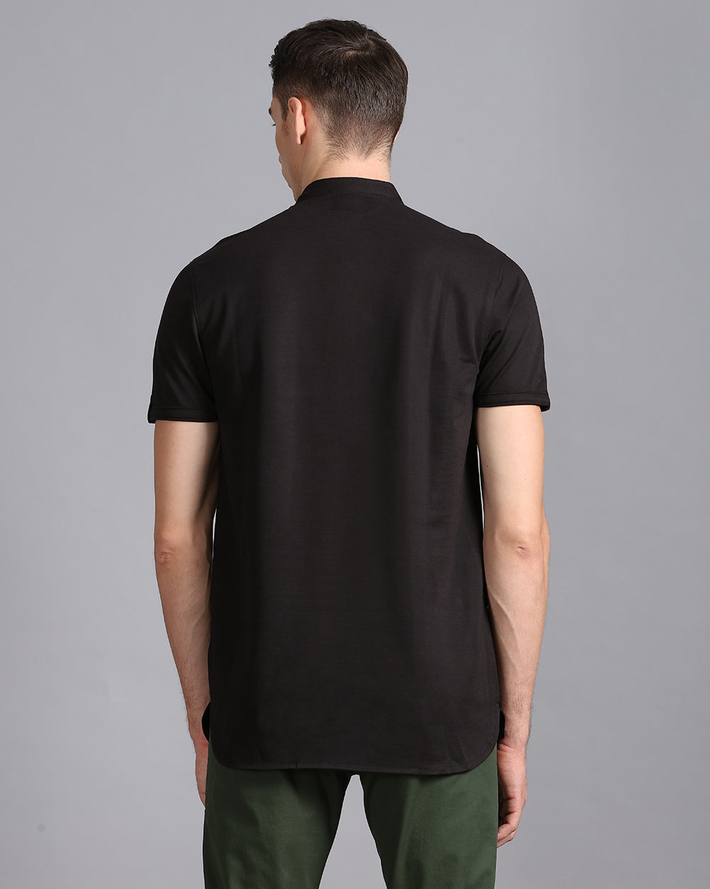 Solid Knit Casual Kurta-Black