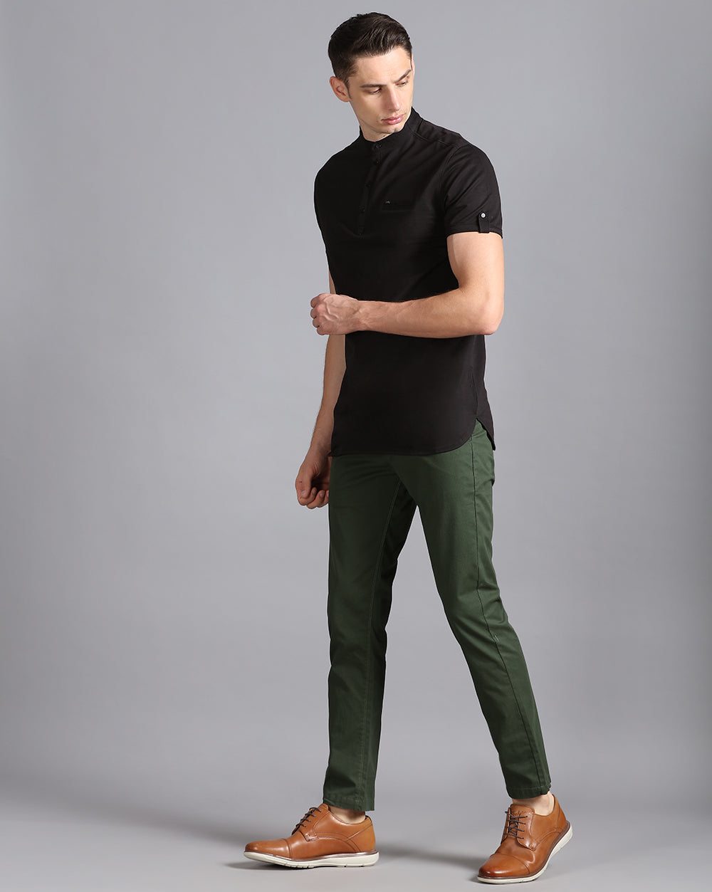 Solid Knit Casual Kurta-Black