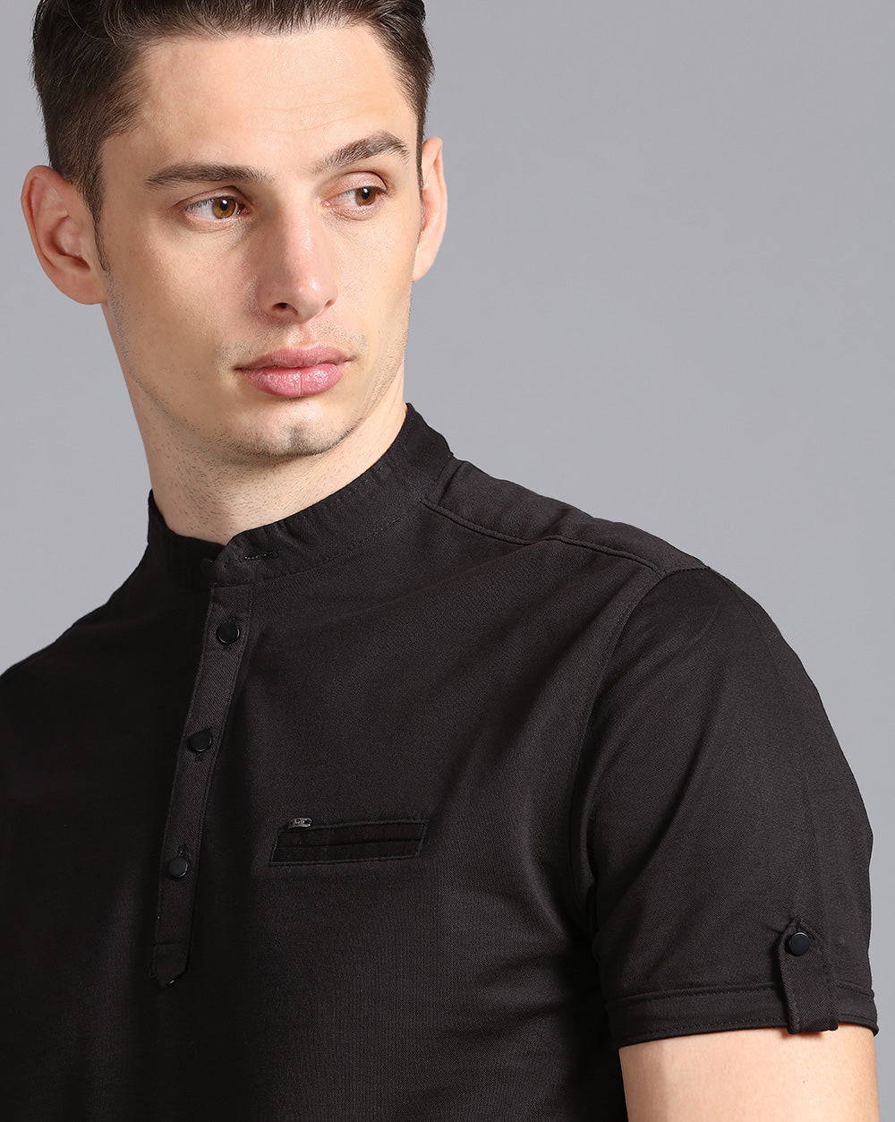 Solid Knit Casual Kurta-Black