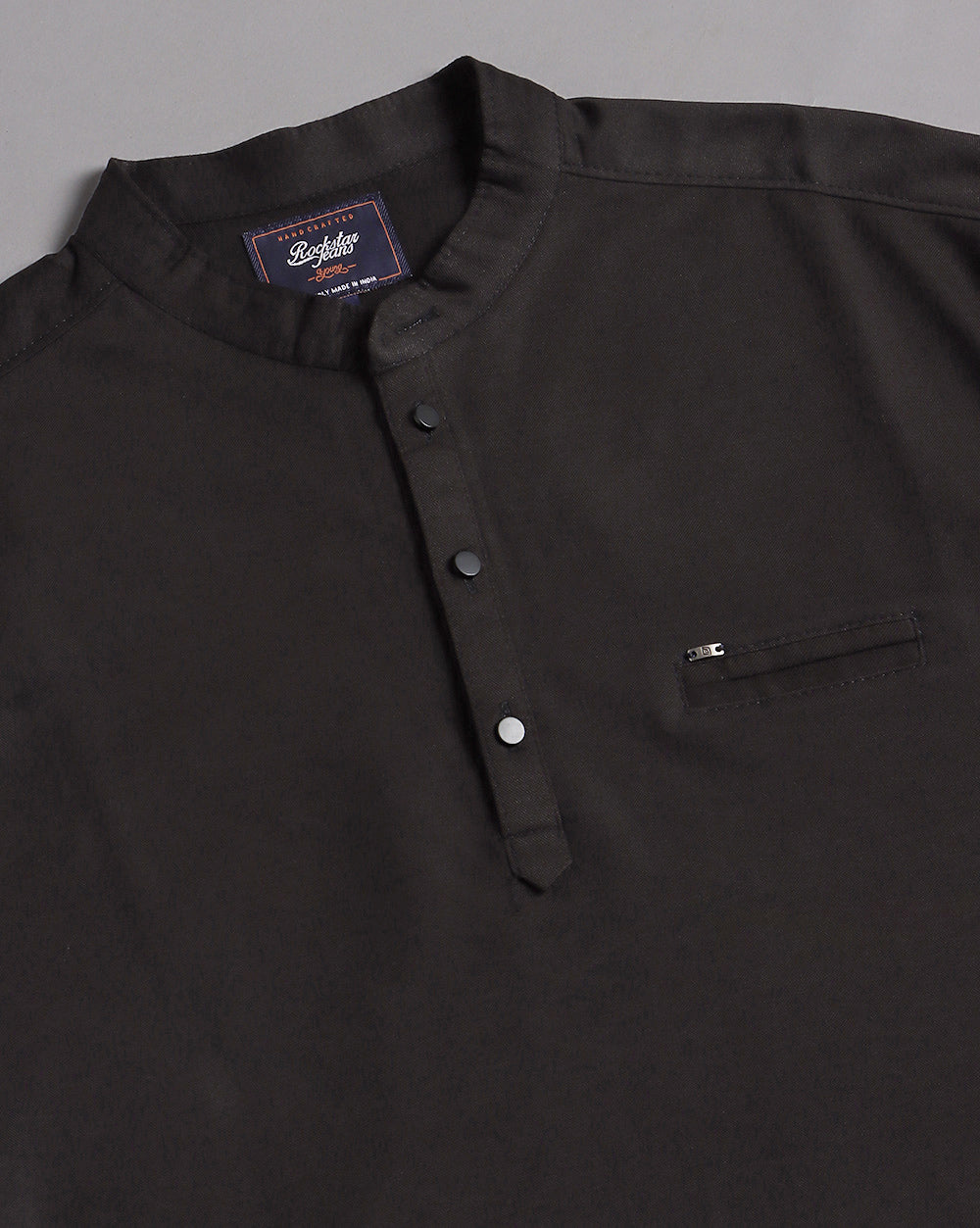 Solid Knit Casual Kurta-Black