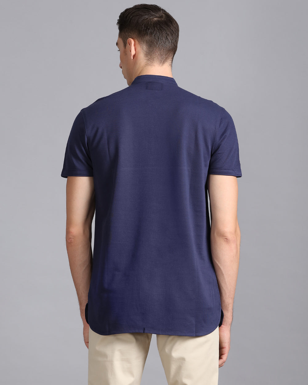 Solid Knit Casual Kurta-Navy