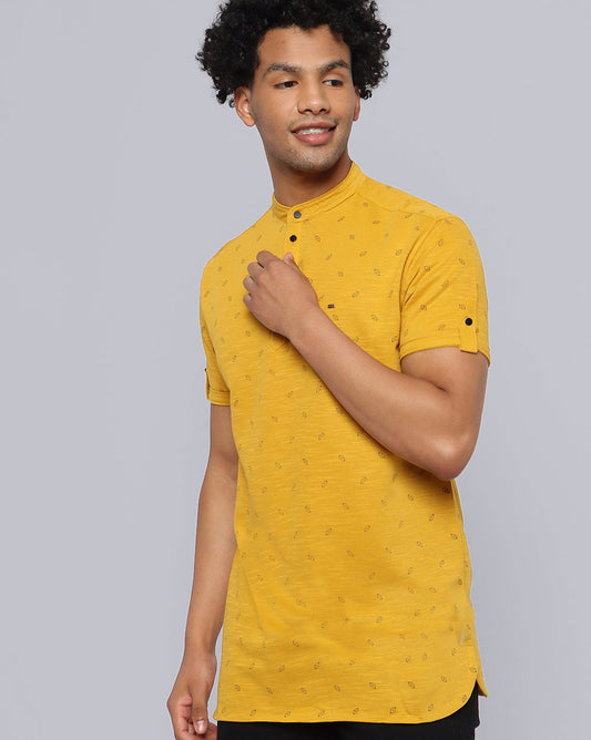 Printed Knit Casual Kurta-Yellow