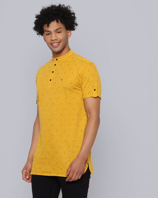 Printed Knit Casual Kurta-Yellow