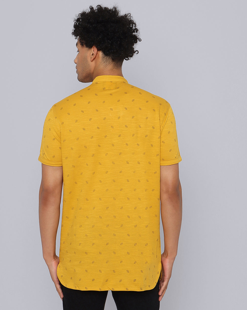 Printed Knit Casual Kurta-Yellow