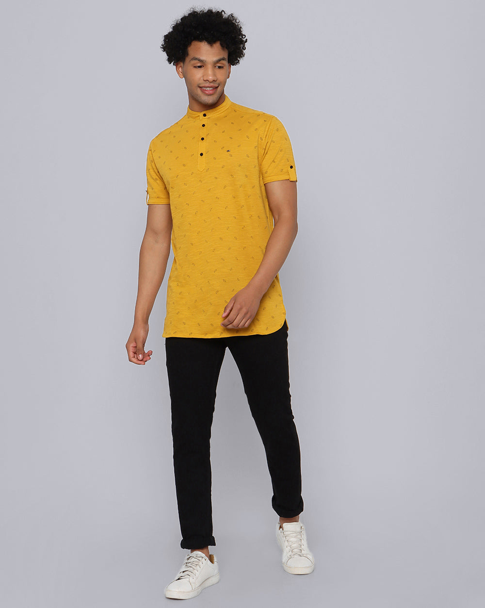 Printed Knit Casual Kurta-Yellow