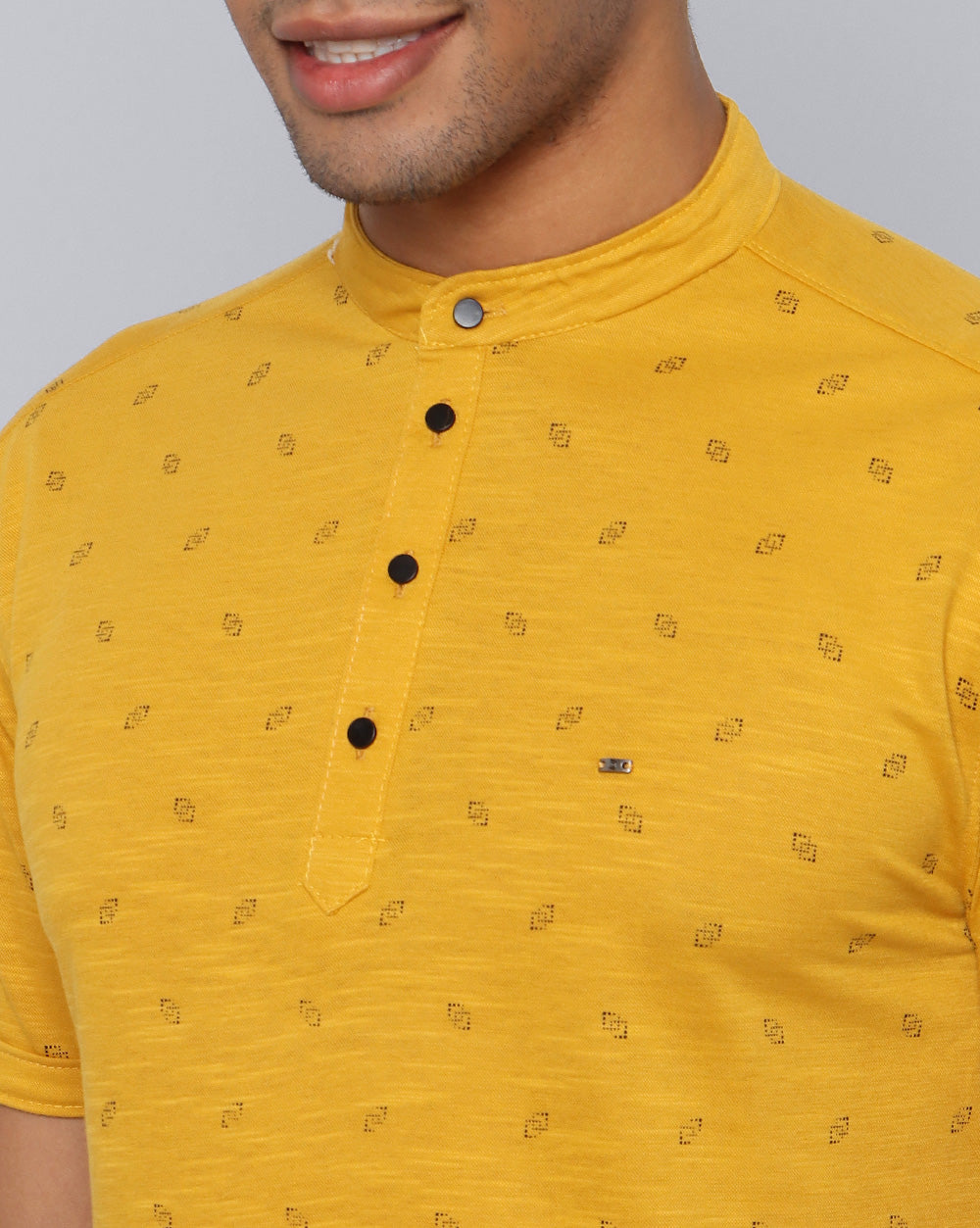 Printed Knit Casual Kurta-Yellow