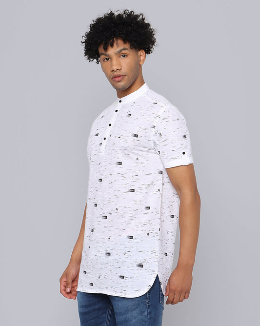 Printed Knit Casual Kurta-White