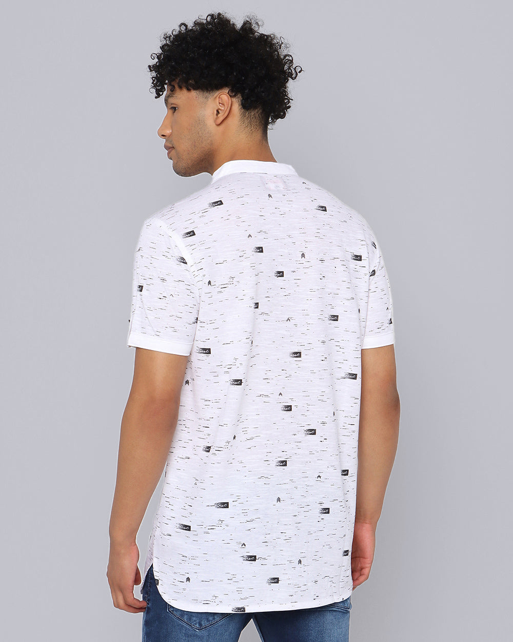 Printed Knit Casual Kurta-White