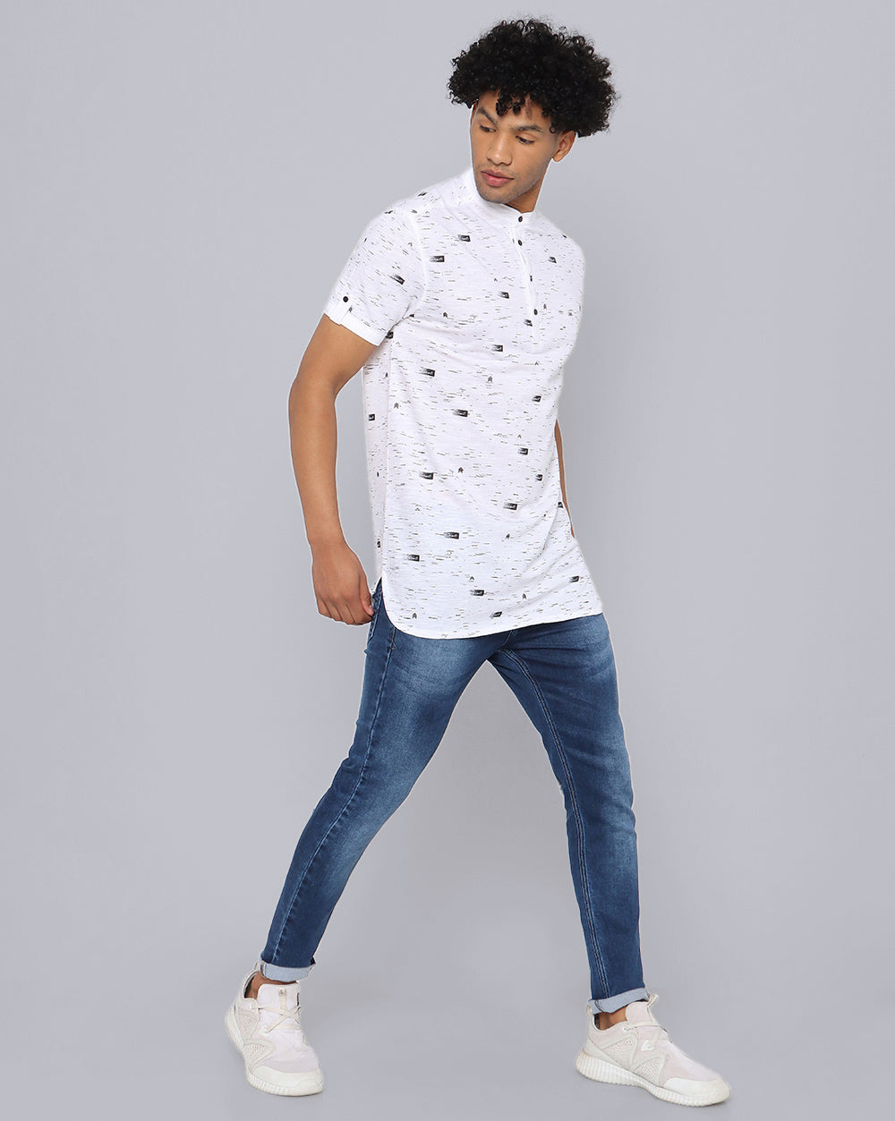 Printed Knit Casual Kurta-White