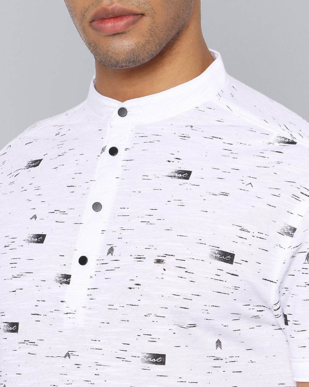 Printed Knit Casual Kurta-White