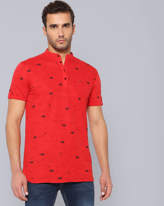 Printed Knit Casual Kurta-Red