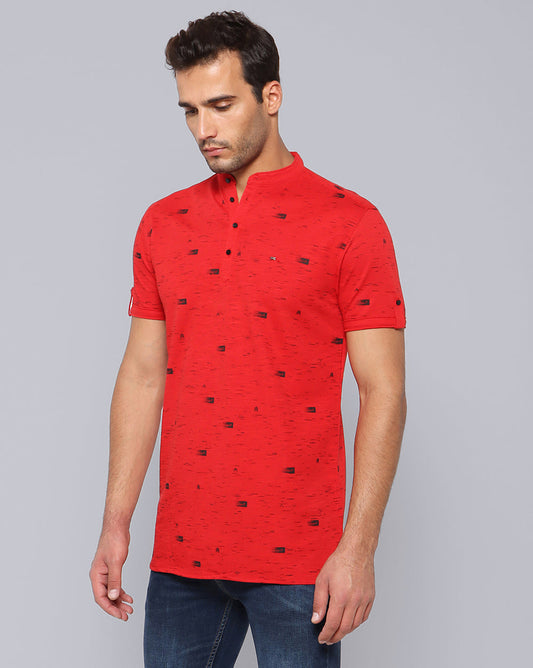 Printed Knit Casual Kurta-Red