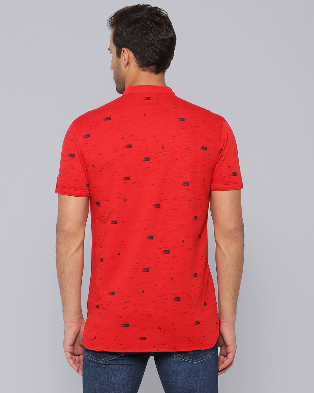 Printed Knit Casual Kurta-Red