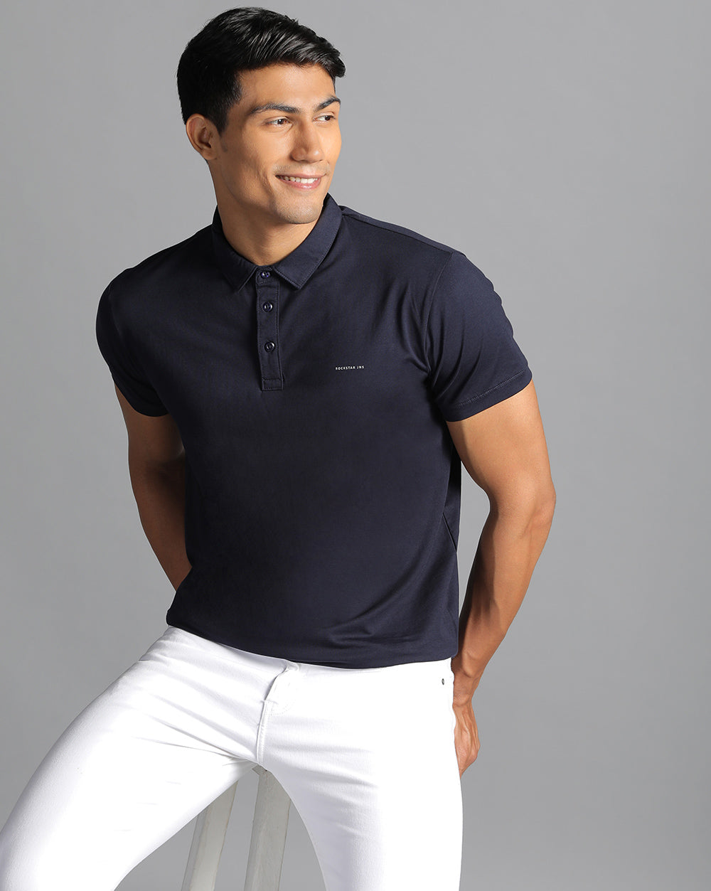 Slim Fit Strech Polo T-Shirt-Navy