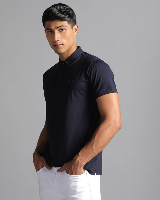 Slim Fit Strech Polo T-Shirt-Navy