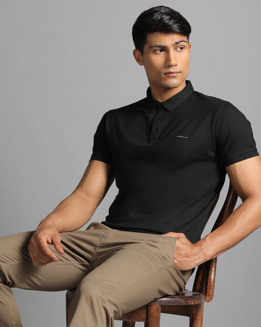 Slim Fit Strech Polo T-Shirt-Black