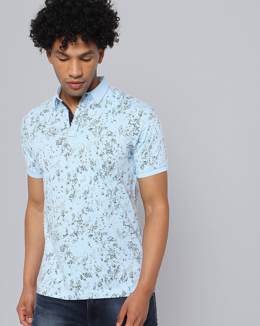 Printed Polo T-Shirt-Sky Blue