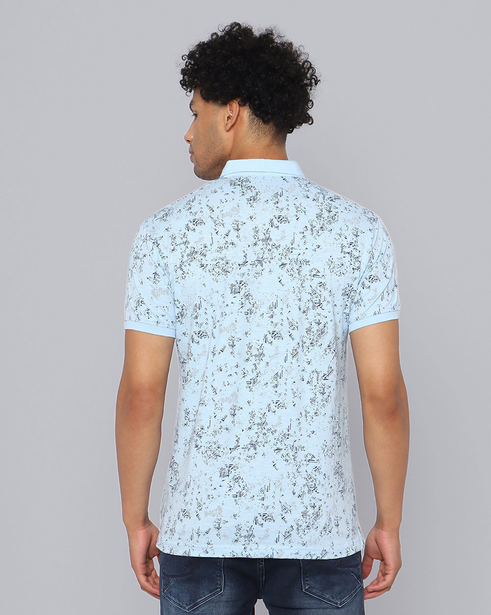 Printed Polo T-Shirt-Sky Blue