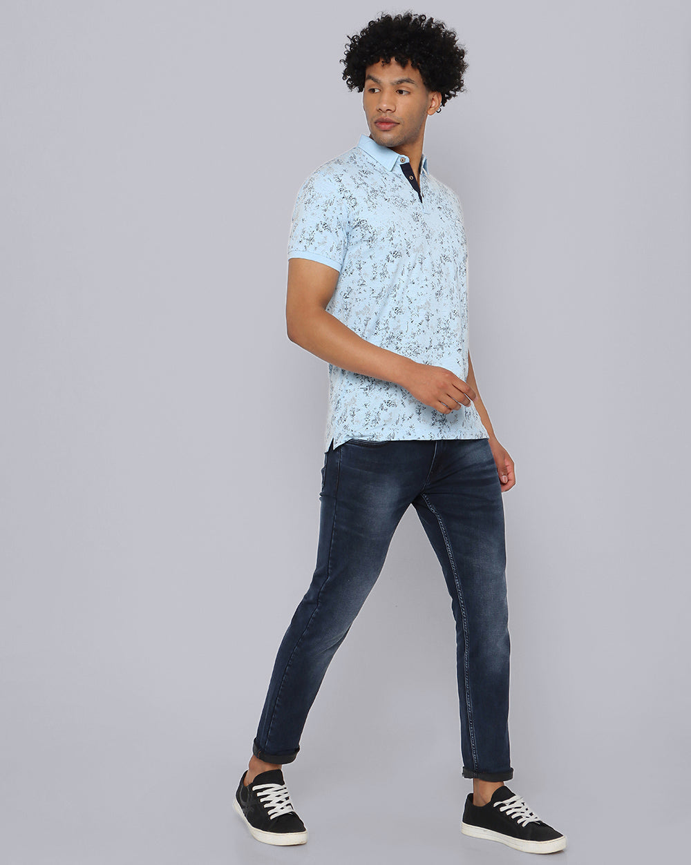 Printed Polo T-Shirt-Sky Blue