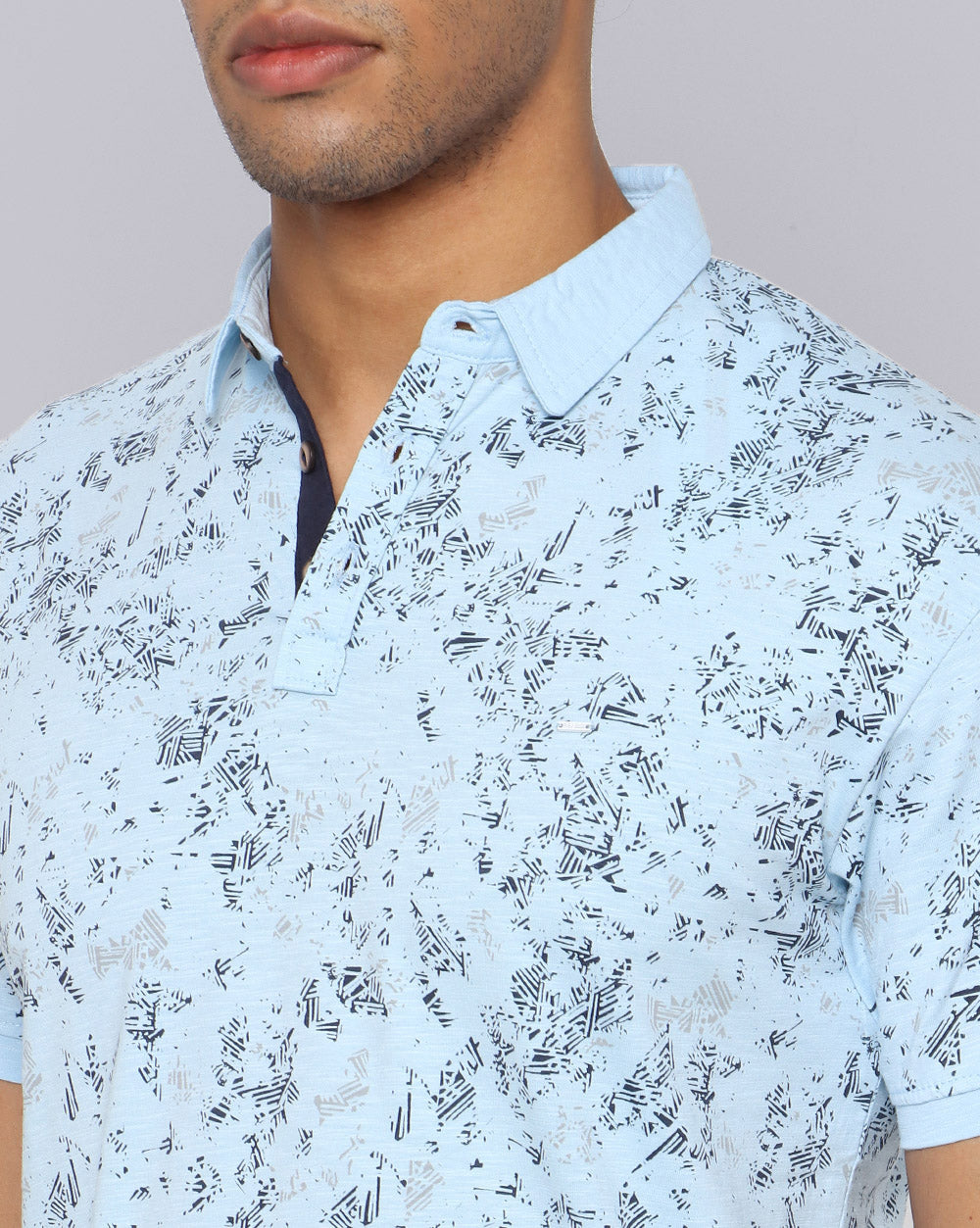 Printed Polo T-Shirt-Sky Blue