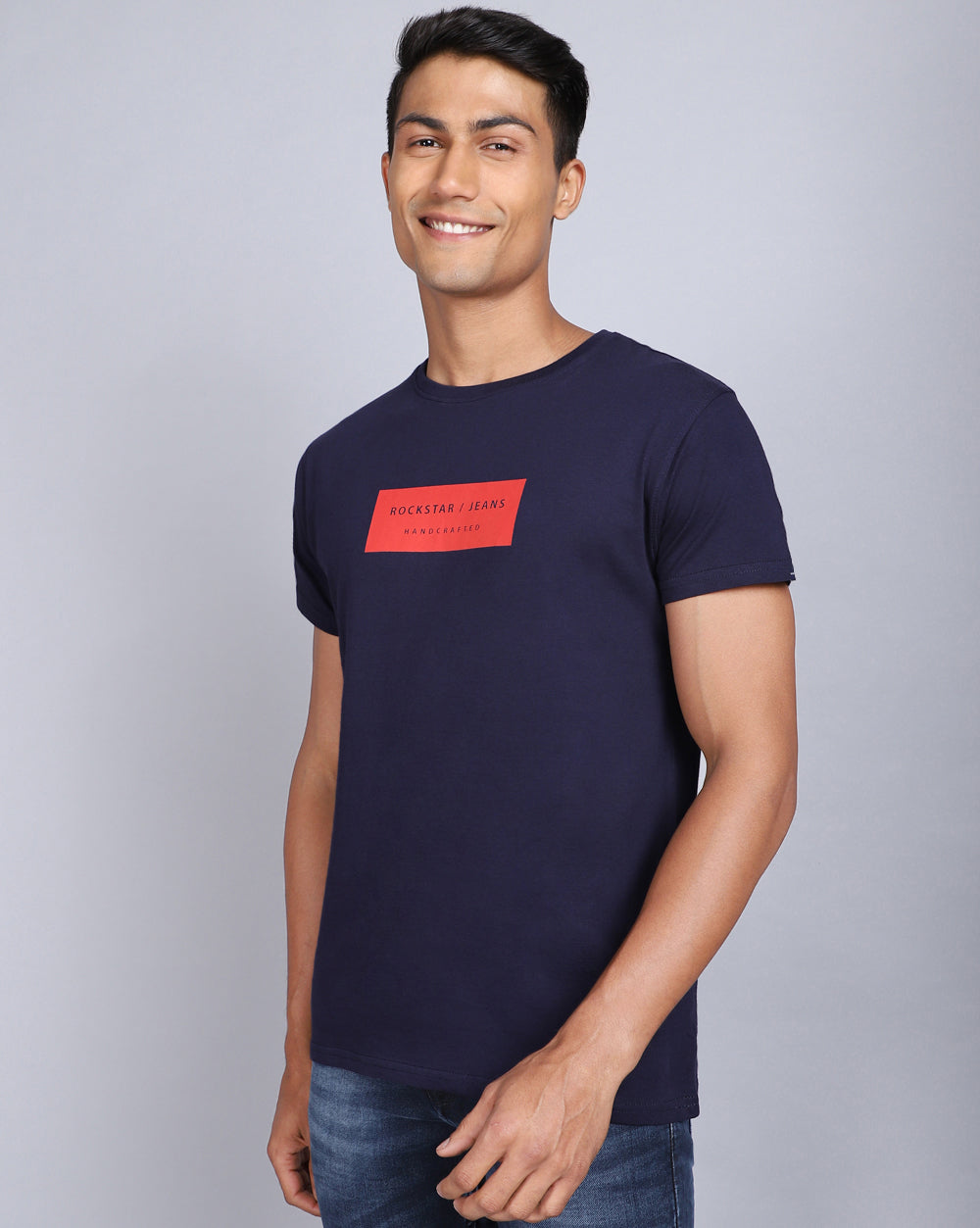 Crew Neck Printed T-Shirt-Cobalt Blue