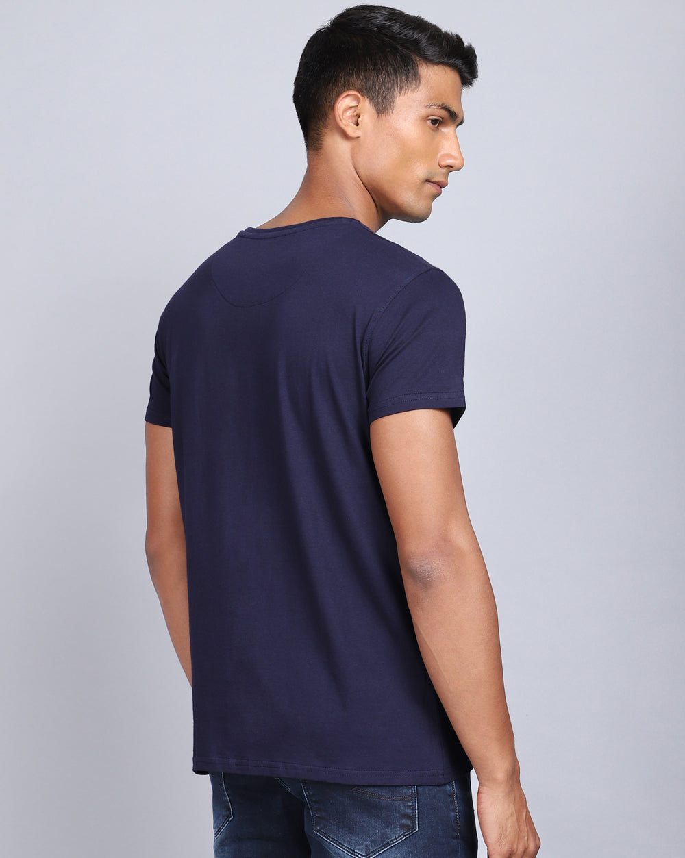 Crew Neck Printed T-Shirt-Cobalt Blue