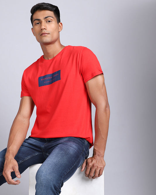 Crew Neck Printed T-Shirt-Bright Red