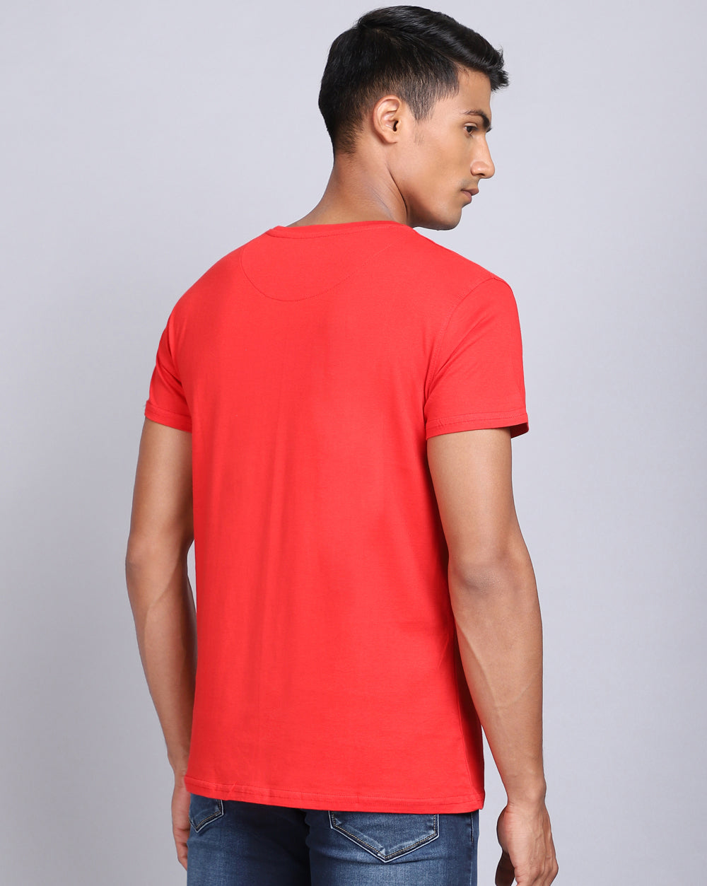 Crew Neck Printed T-Shirt-Bright Red