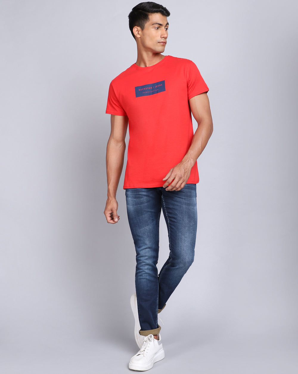 Crew Neck Printed T-Shirt-Bright Red
