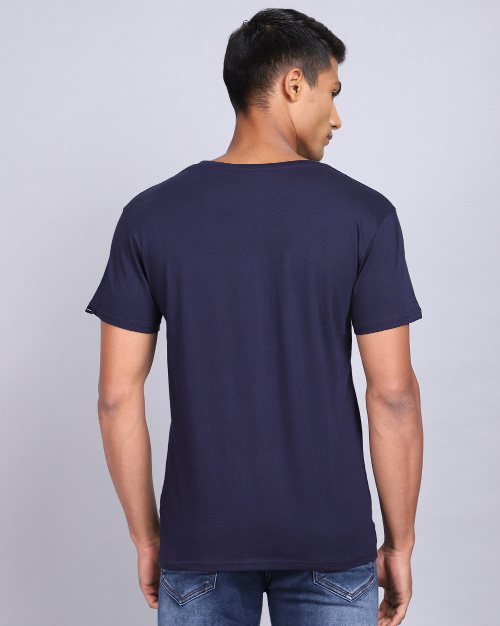 Crew Neck Printed T-Shirt-Deep Blue