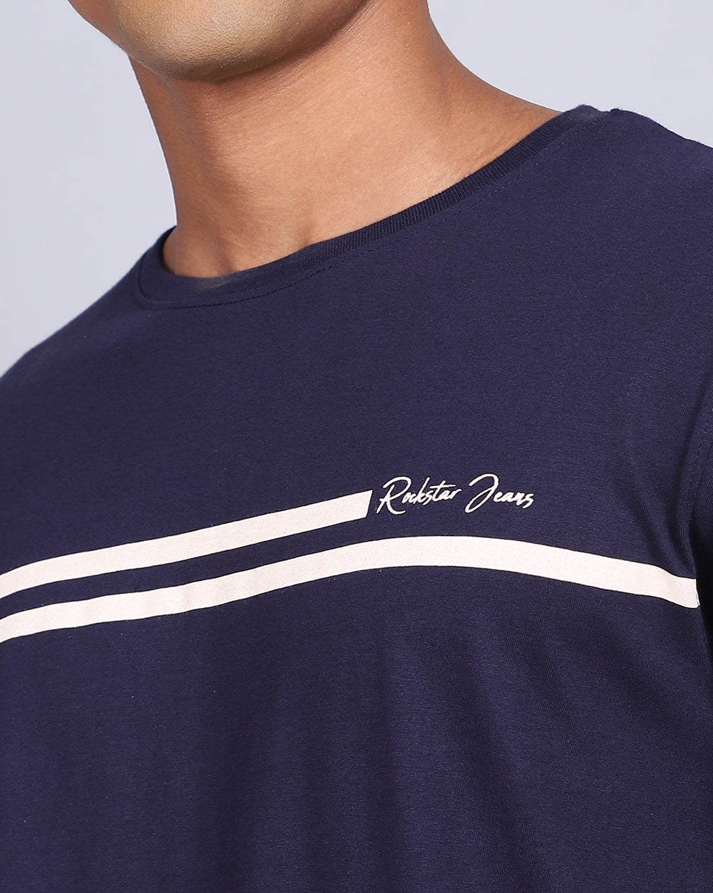 Crew Neck Printed T-Shirt-Deep Blue