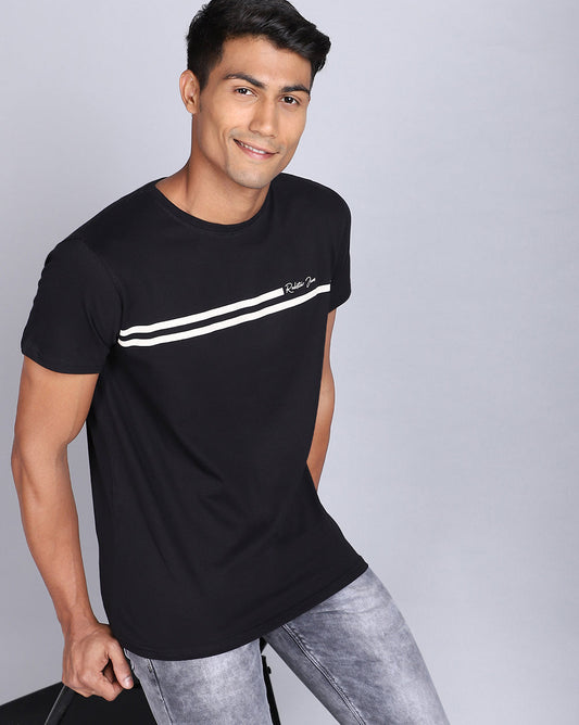 Crew Neck Printed T-Shirt-Black