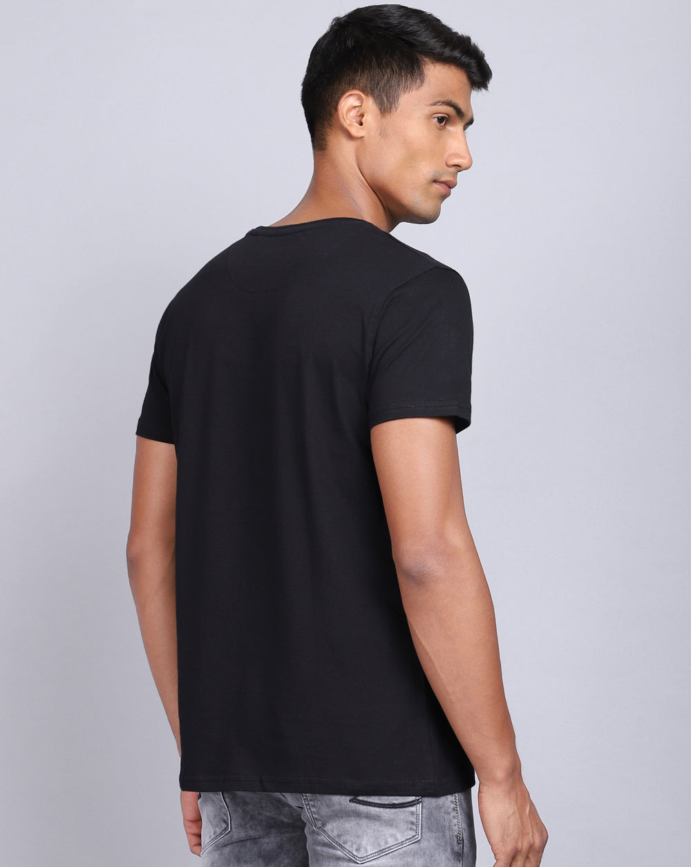 Crew Neck Printed T-Shirt-Black
