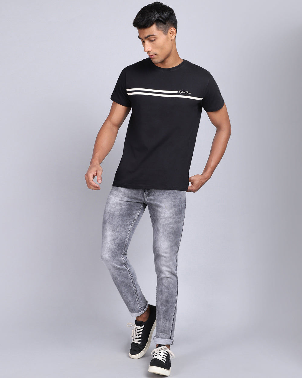 Crew Neck Printed T-Shirt-Black