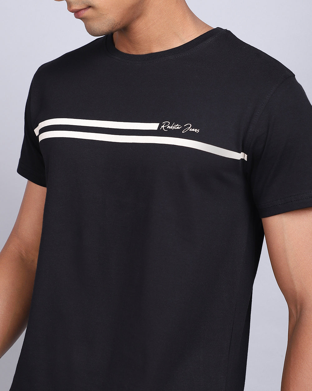 Crew Neck Printed T-Shirt-Black