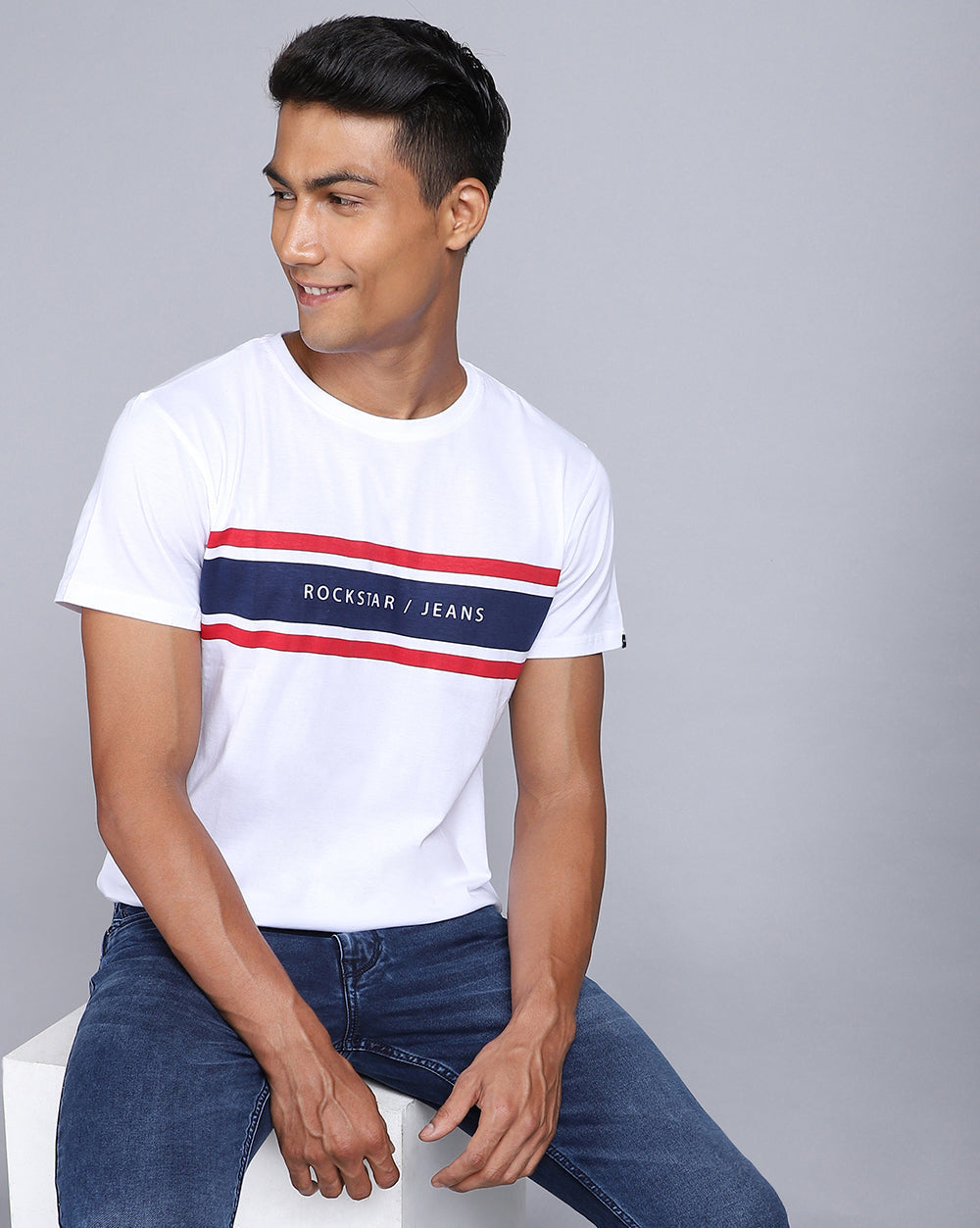 Crew Neck Printed T-Shirt-Smoke White