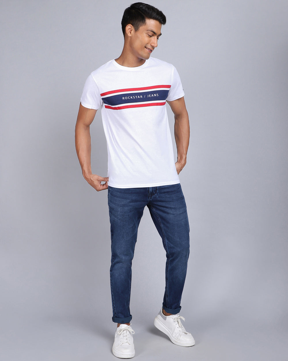 Crew Neck Printed T-Shirt-Smoke White