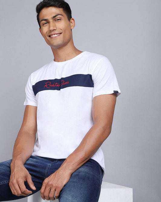 Crew Neck Printed T-Shirt-Pop White